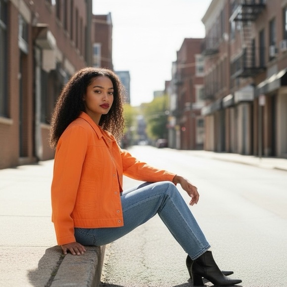 Tuzzi Brand Orange Jean Jacket for Women - Picture 3 of 16